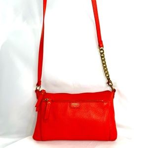 Fossil Orange Pebbled Leather Small Crossbody Bag Purse Partial Chain Strap 1152